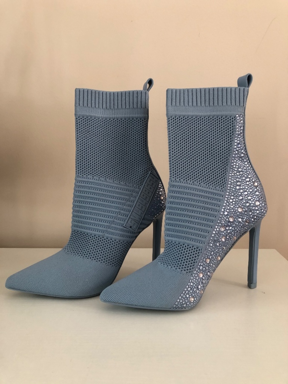 Steve Madden Maxelle Cinderella Blue Rhinestone Knit Ankle Stiletto Sock Booties - Picture 7 of 7